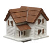 cottage birdhouse made of pine wood white with brown stained roof