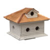 Elegant martin birdhouse weathered white wood with stained roof