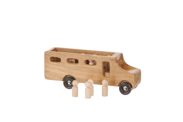 Wooden toy school bus with light stain
