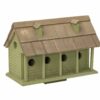 6 room martin mansion birdhouse made of pine wood olive with stained wood roof