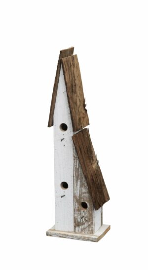 rustic lean to birdhouse made of weathered wood