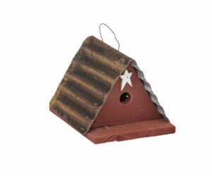 A specially sized red wren birdhouse made of reclaimed wood