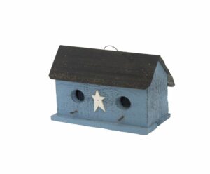 two hole birdhouse reclaimed wood painted blue