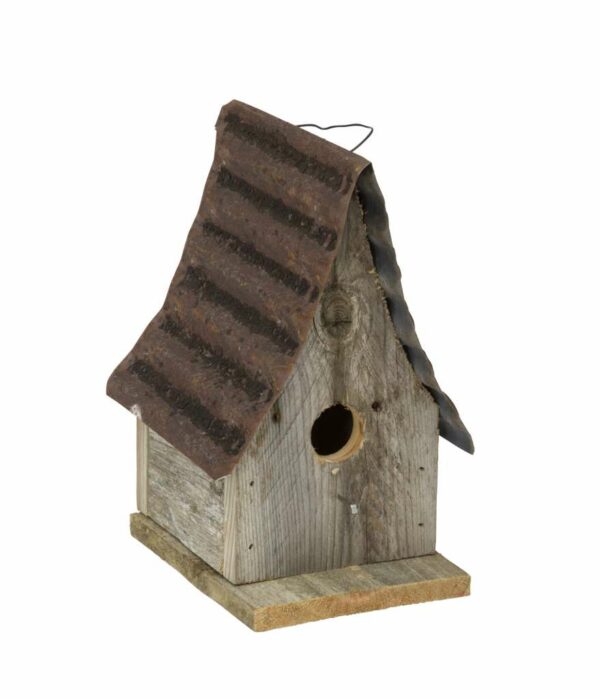 Cottage A-frame bird house made of reclaimed rustic wood