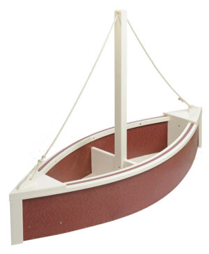 Poly rowboat flower planter cherrywood color with white trim