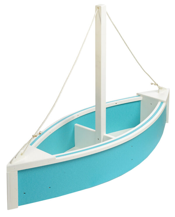 Poly rowboat flower planter Aruba blue color with white trim