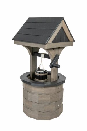 Outdoor Poly Wishing Well Coastal Gray with Black roof & trim